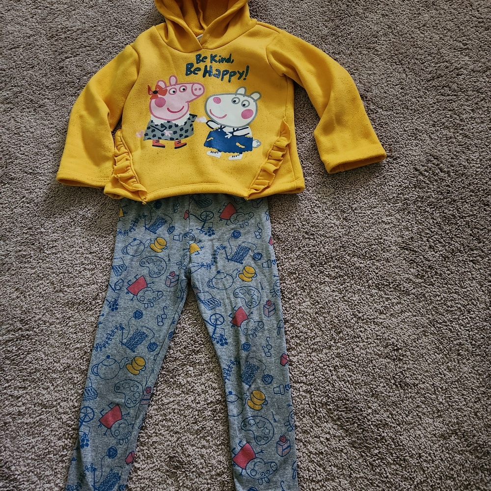 Yellow Hoodie and Gray Leggings Set